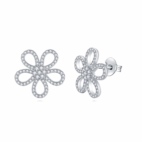 Sterling Silver Micropave CZ Flower Stud Earring Summer piece Attractive item