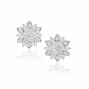 Sophisticated product Opulent Jewelry Sterling Silver MicroPave CZ Flower Stud Earrings
