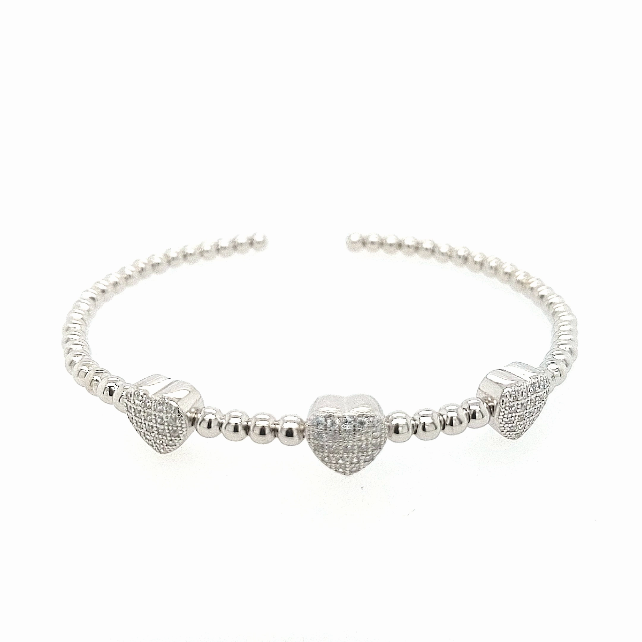 Sought After Indelible Mixture Sterling Silver Micropave CZ Hearts Bangle Cuff Bracelet