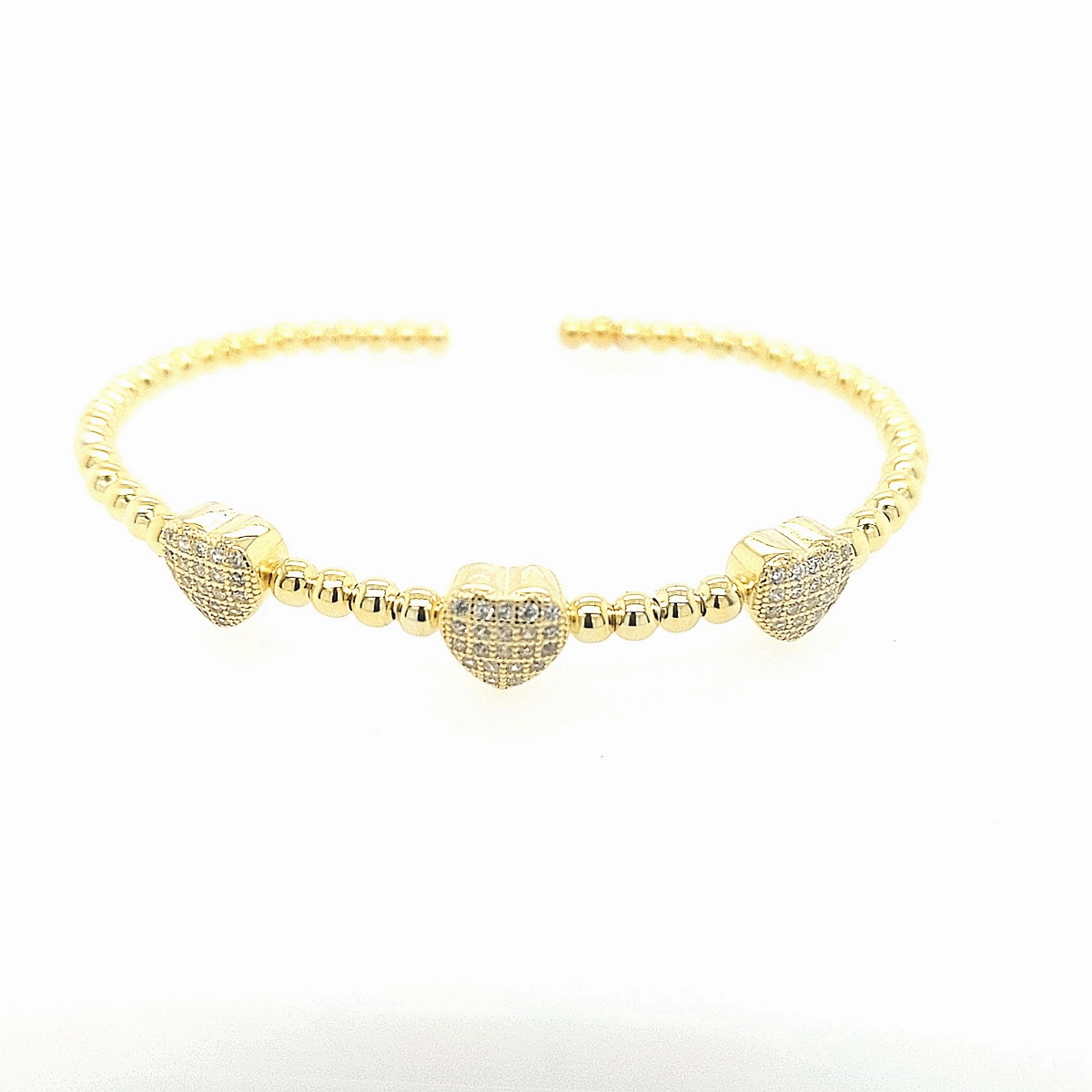 Sterling Silver Micropave CZ Hearts Bangle Cuff Bracelet Vegan Option