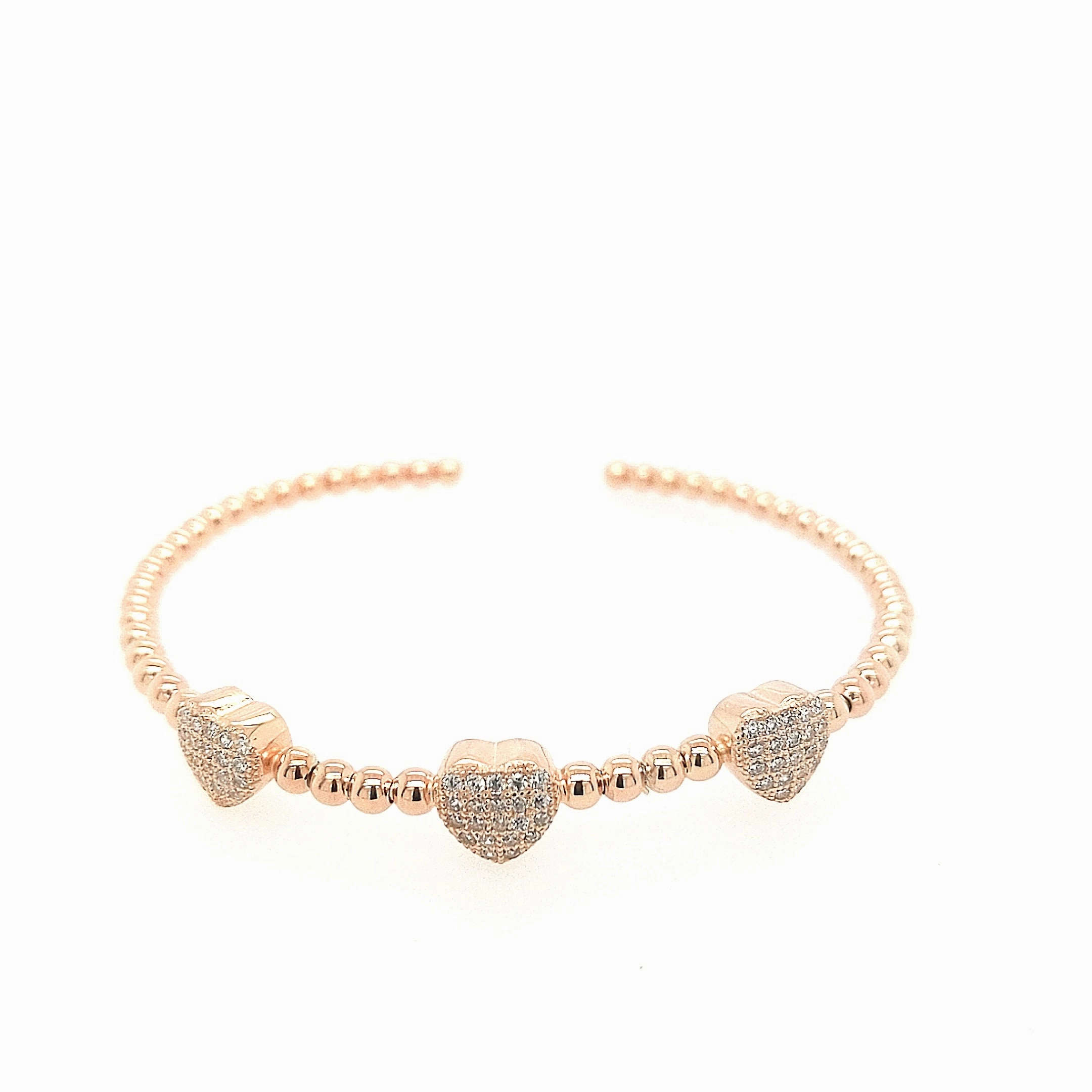 Limitless Amalgamations Rosy Combinations Sterling Silver Micropave CZ Hearts Bangle Cuff Bracelet