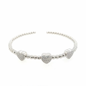 Sought After Indelible Mixture Sterling Silver Micropave CZ Hearts Bangle Cuff Bracelet