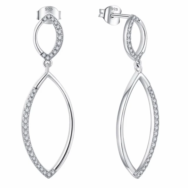 Dull Embellishment Sterling Silver Micropave Double Marquis Shape Earring
