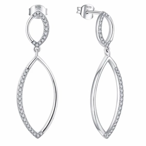Dull Embellishment Sterling Silver Micropave Double Marquis Shape Earring