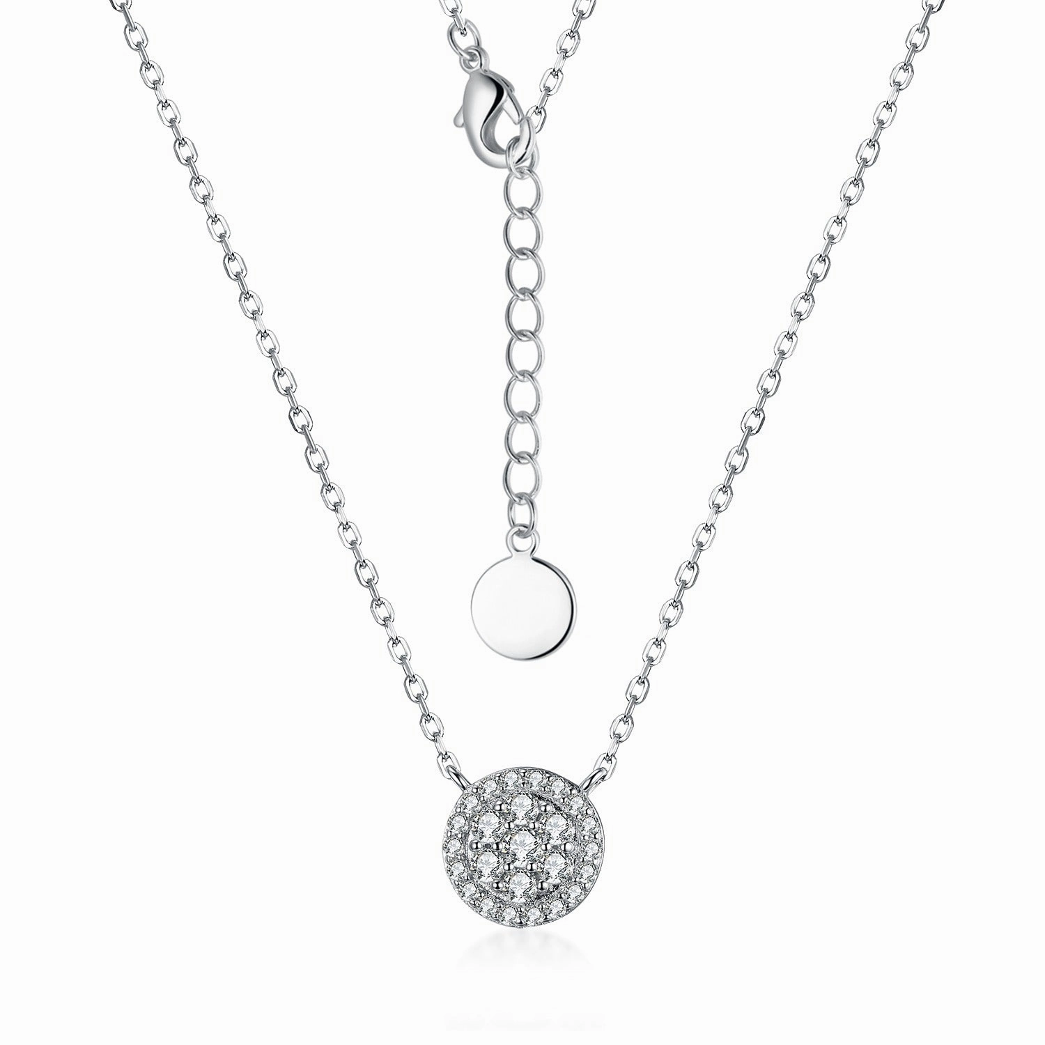 Sparkling Piece Sterling Silver Micropave Halo Surrounding 7 Stone Cluster Solitaire Necklace