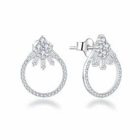 Fashionable Style Sterling Silver Micropave Round and Baguette CZ Stud Earrings