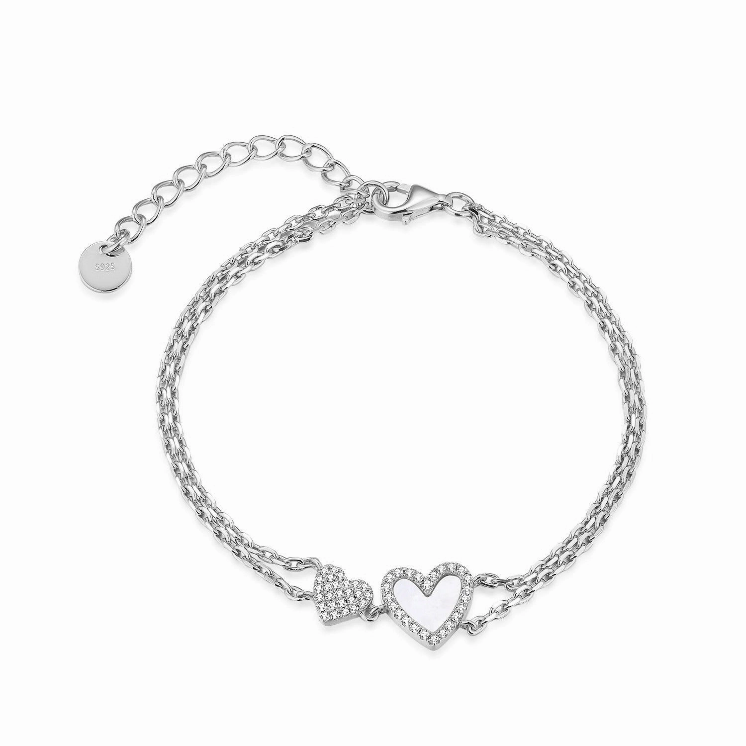 Sterling Silver Micropave Two Strand Double Heart Bracelet Reasonable Buy