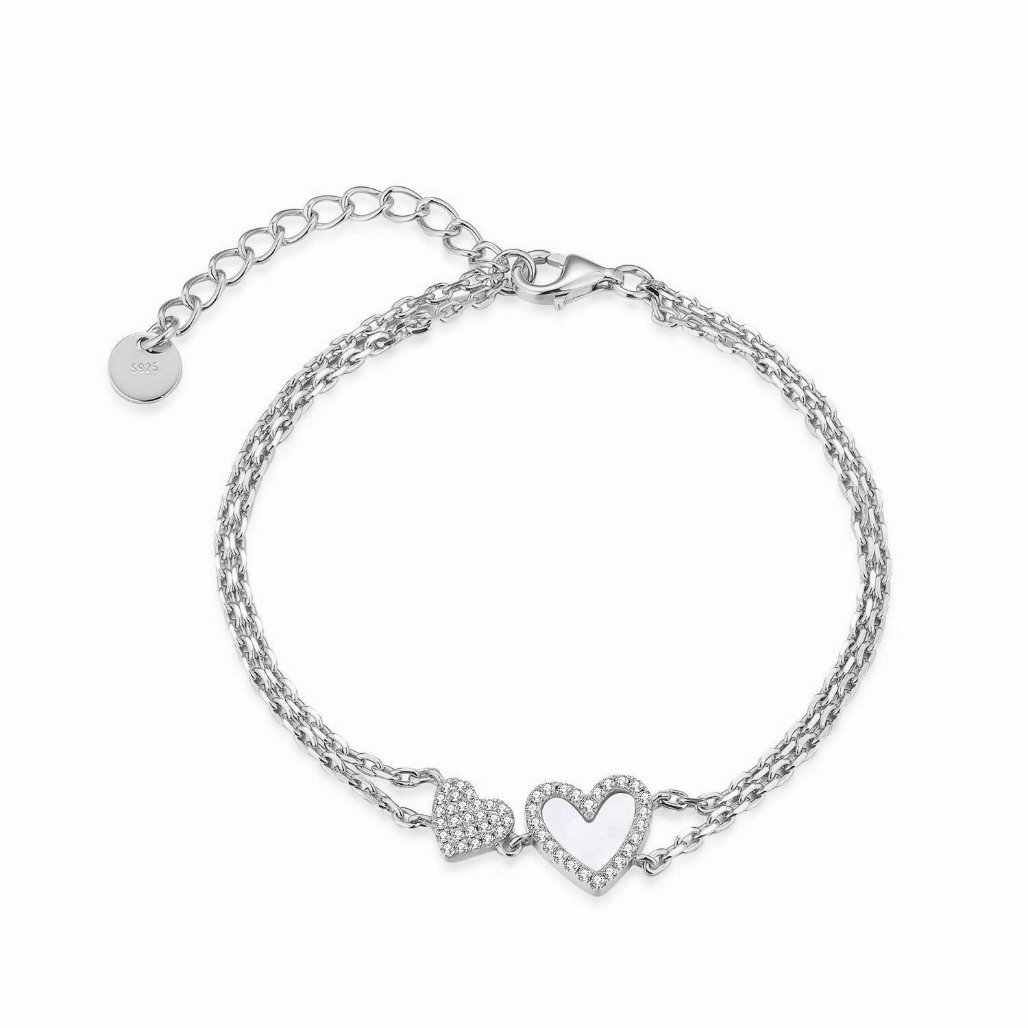Meaningful Choice Trailblazing Idea Sterling Silver Micropave Two Strand Double Heart Bracelet