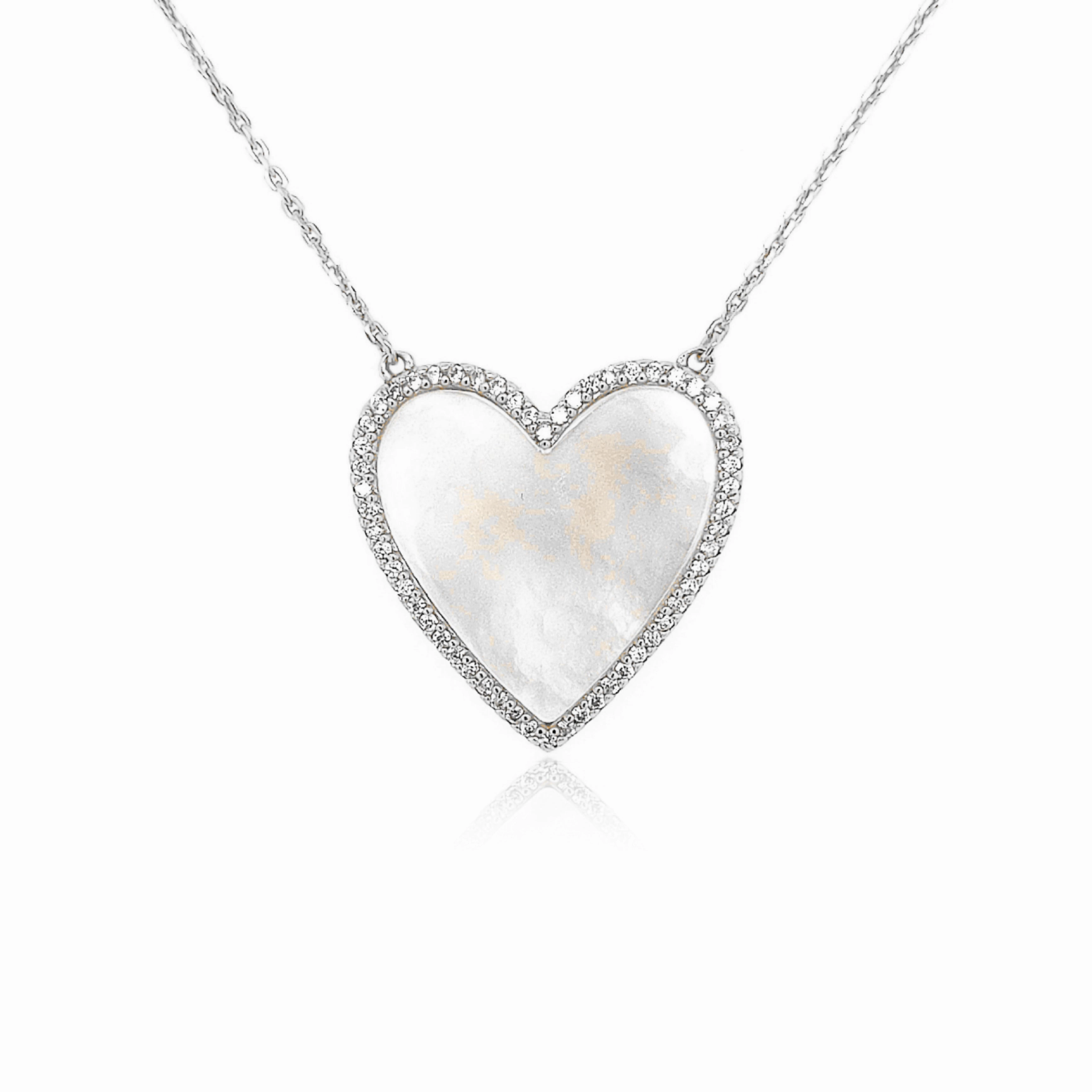 Marvelous Style Comfortable Gift Sterling Silver Mother of Pearl Heart With CZ Border Necklace