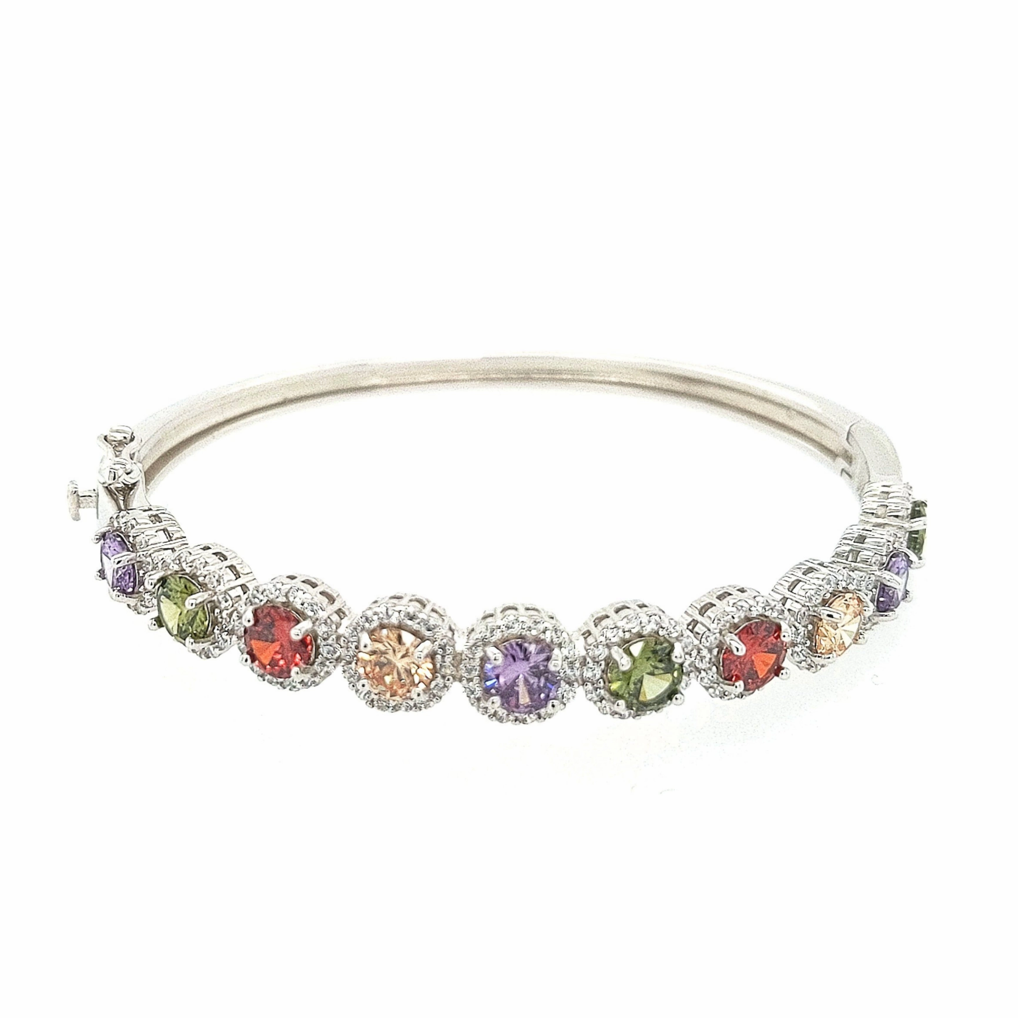 Celestial Blends Sterling Silver Multicolor Circles Bangle Bracelet