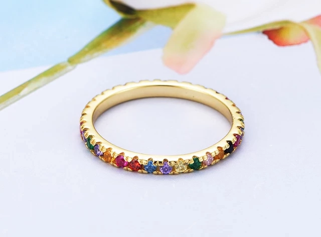Sterling Silver Multicolor CZ Eternity Band Ring Ornate Emblem Lightweight product