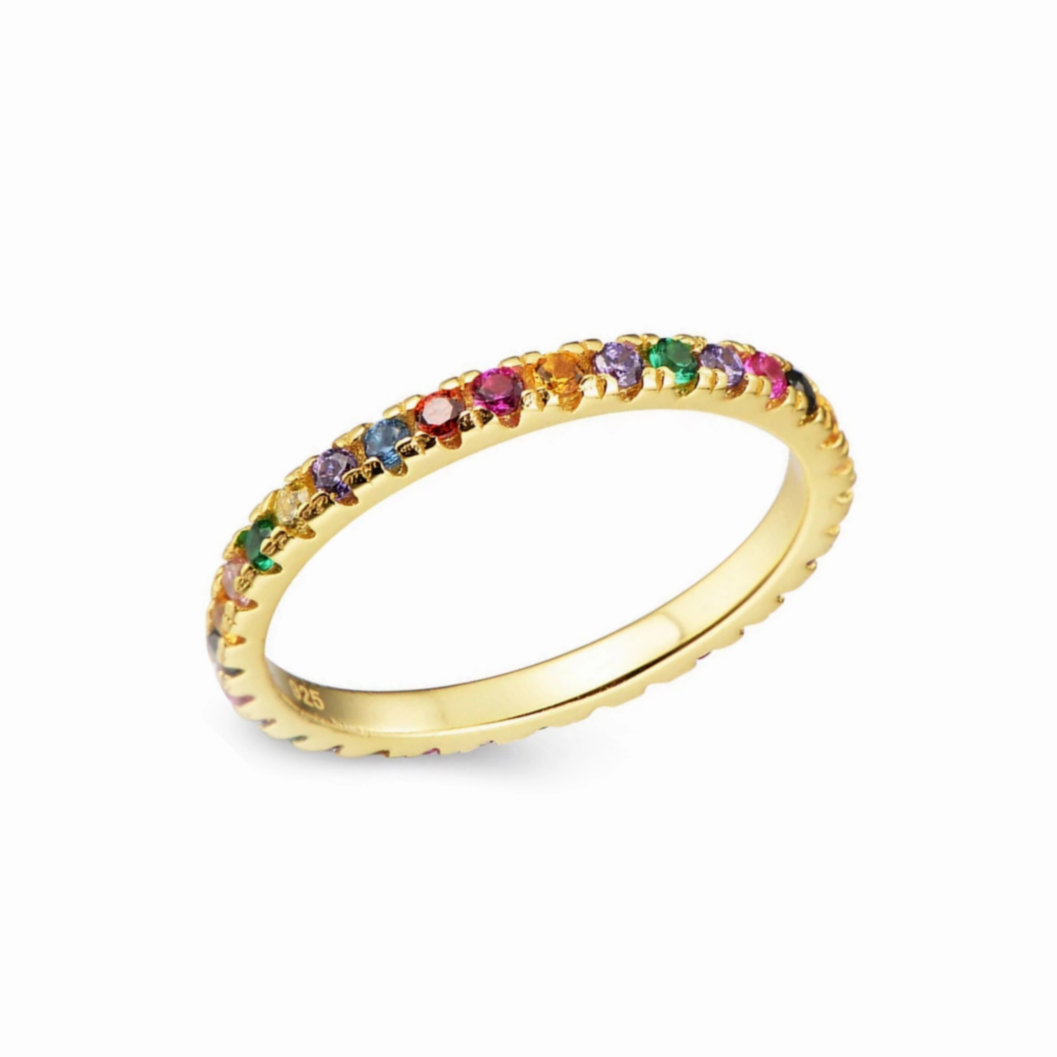 Polished Simplicity Sterling Silver Multicolor CZ Eternity Band Ring
