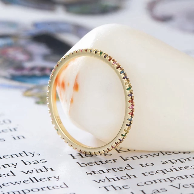 Wonderful Craft Elegant Embellishment Sterling Silver Multicolor CZ Eternity Band Ring