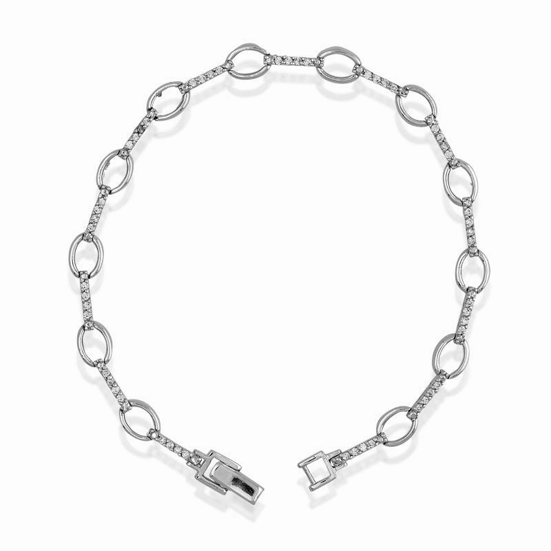 Ideal Fusions Sterling Silver Open Circles and Thin CZ Bars Bracelet