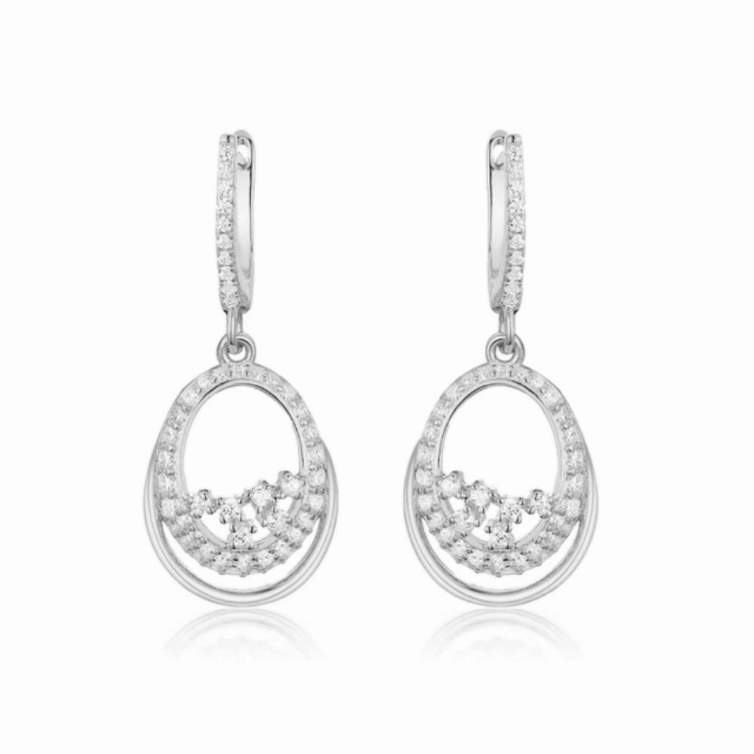 Exquisite Piece Sterling Silver Oval With CZ Earring