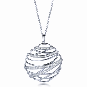 Minimal Feature Work Accent Sterling Silver Overlapping Curved Lines Micropave  Pendant Necklace