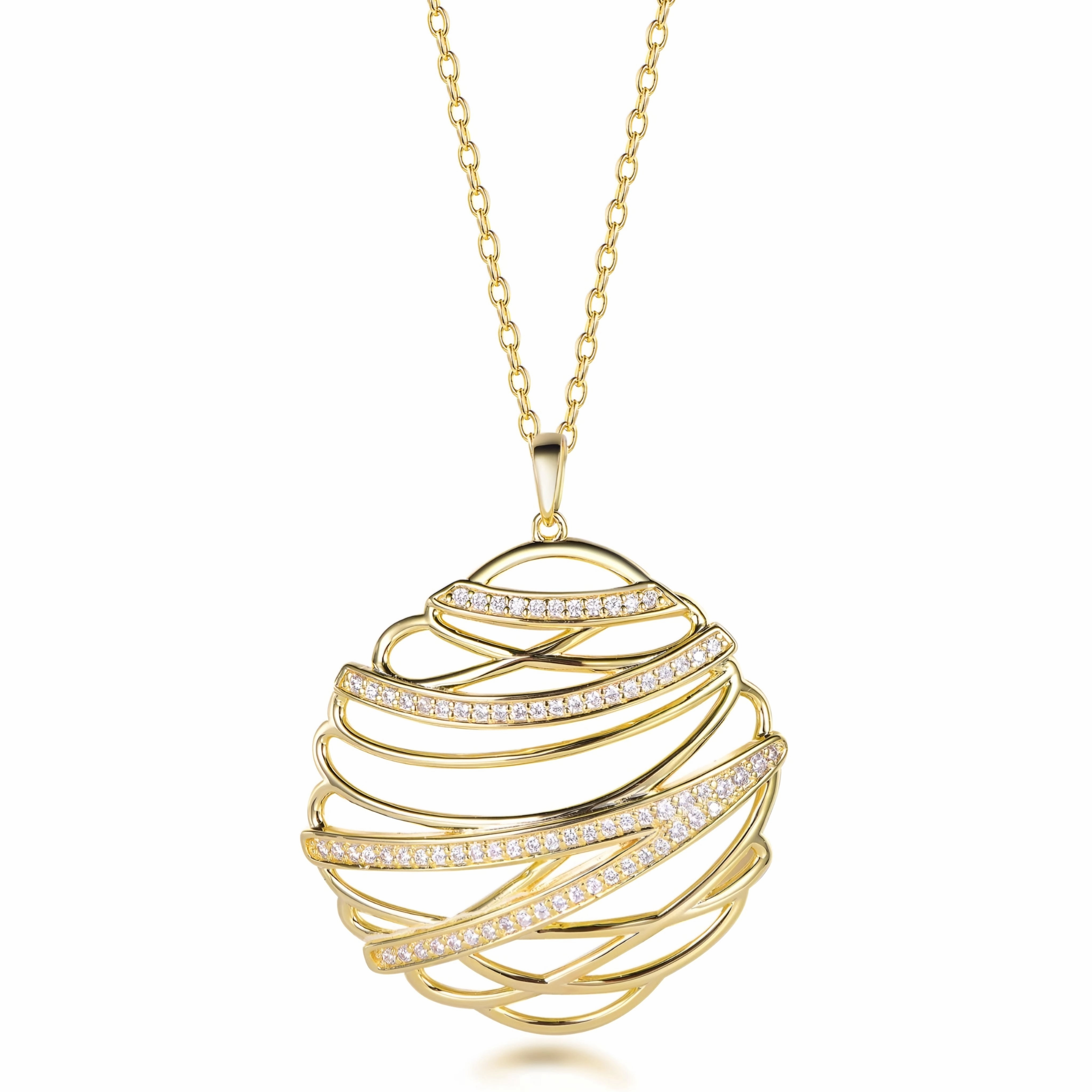 Trendsetter Pick Sterling Silver Overlapping Curved Lines Micropave  Pendant Necklace
