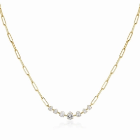 Sterling Silver Paperclip Chain with Pear Shaped CZ Necklace Community Piece Spring Feature