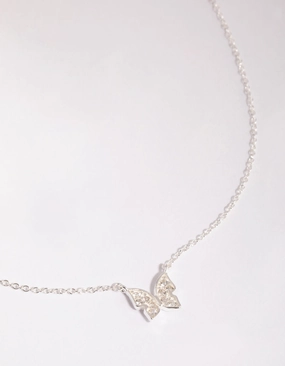 Sterling Silver Pave Butterfly Necklace Daily Present