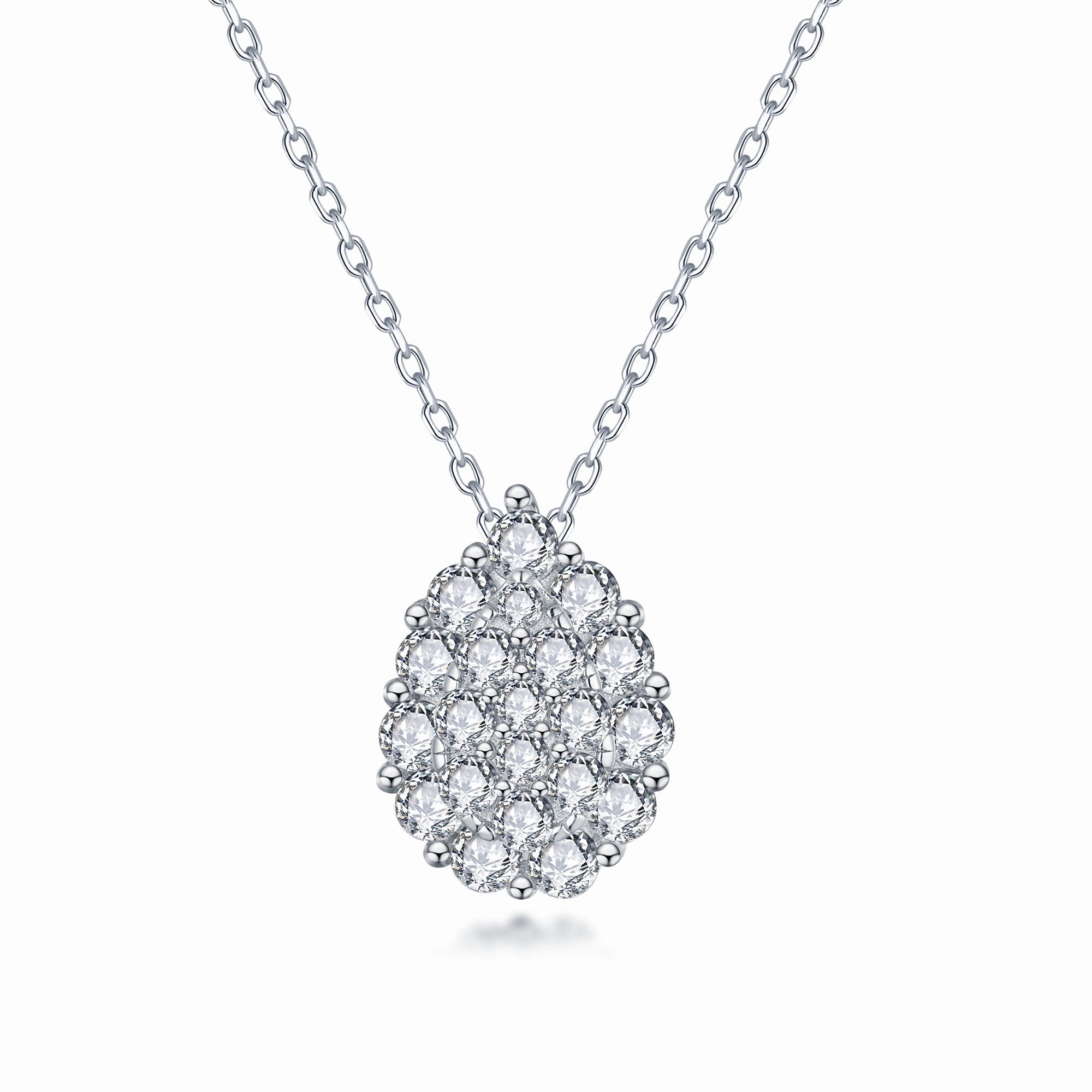 Sterling Silver Pear Shaped Micropave Solitaire Necklace Evening Item Business Style