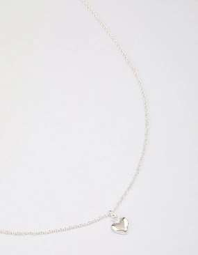 Minimalist Ornament Sterling Silver Puffy Heart Pendant Necklace