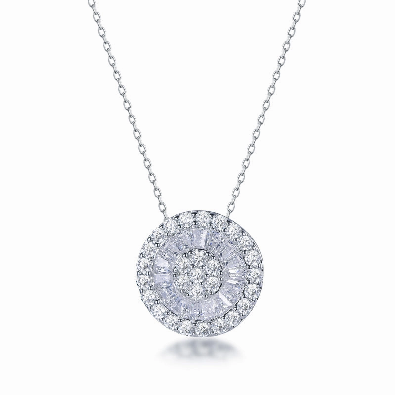 Sterling Silver Round and Baguette CZ Circle Necklace Subtle Elegance