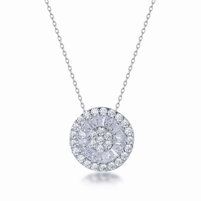 Sterling Silver Round and Baguette CZ Circle Necklace Subtle Elegance