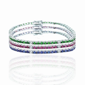 Sterling Silver Ruby, Emerald, and Sapphire 3.5mm Colored CZ Stone Bracelets Common Variety Rustic Charm