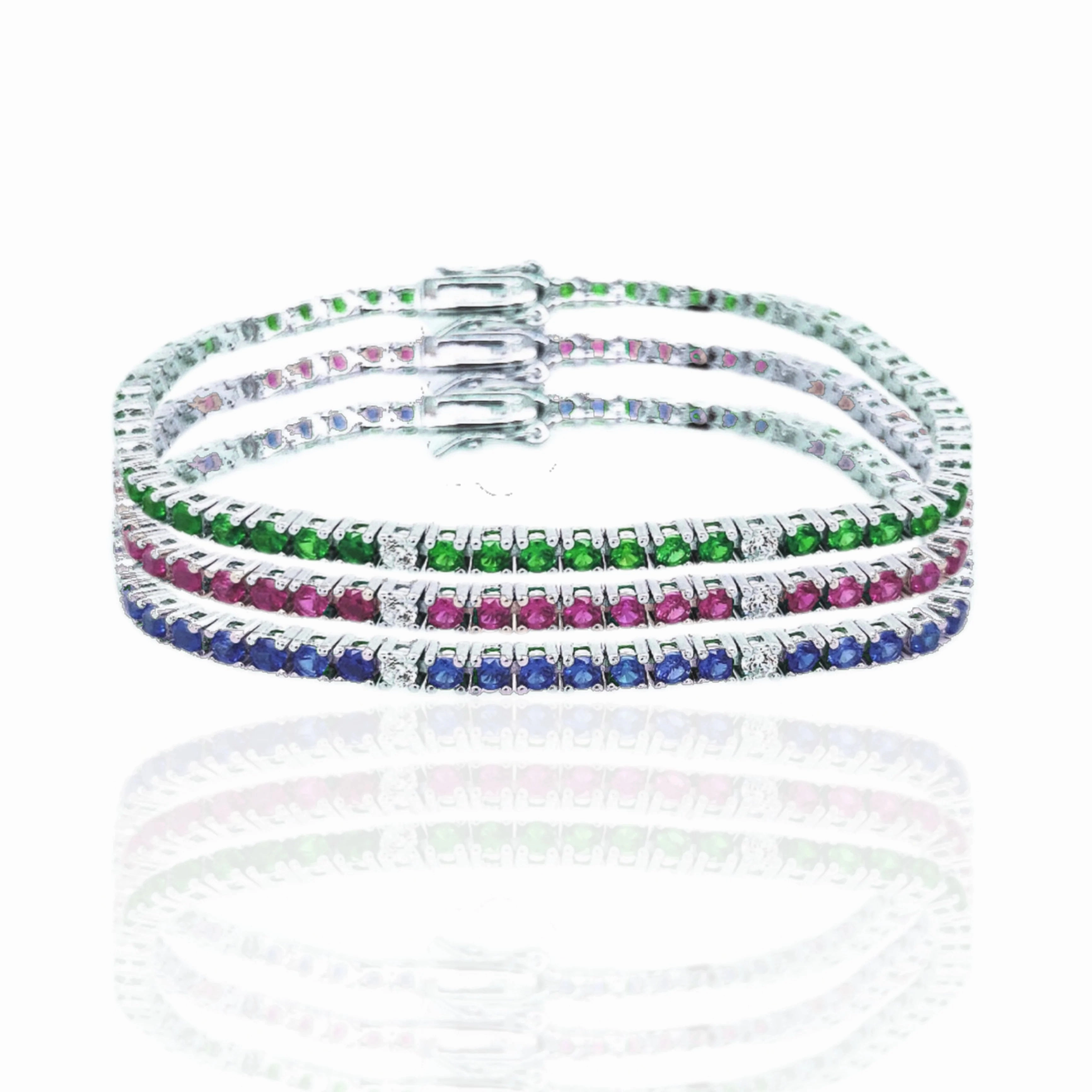 Sterling Silver Ruby, Emerald, and Sapphire 3.5mm Colored CZ Stone Bracelets Common Variety Rustic Charm