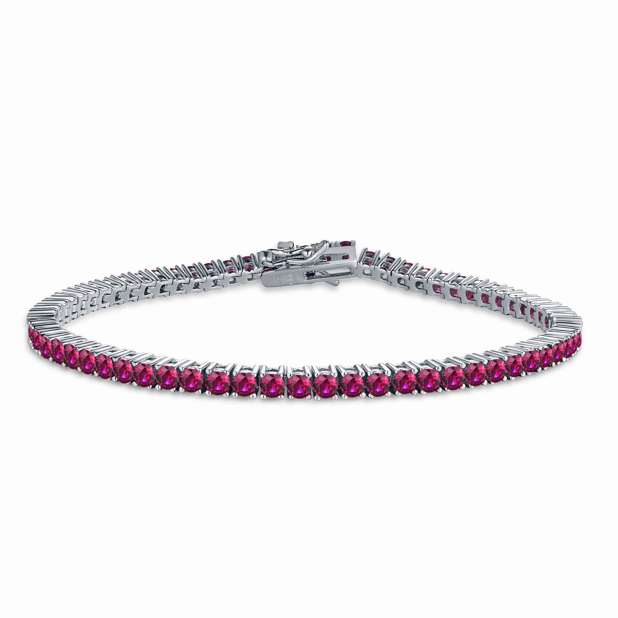 Emerald Rank Sterling Silver Ruby, Emerald, Sapphire, Violet, or Black Colored CZ Tennis Bracelets
