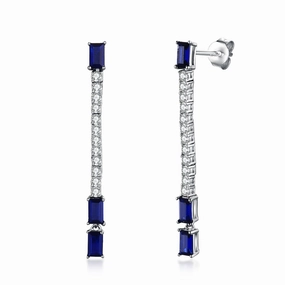 Polygonal Ornament Secure Element Sterling Silver Sapphire Accented CZ Tennis Earring