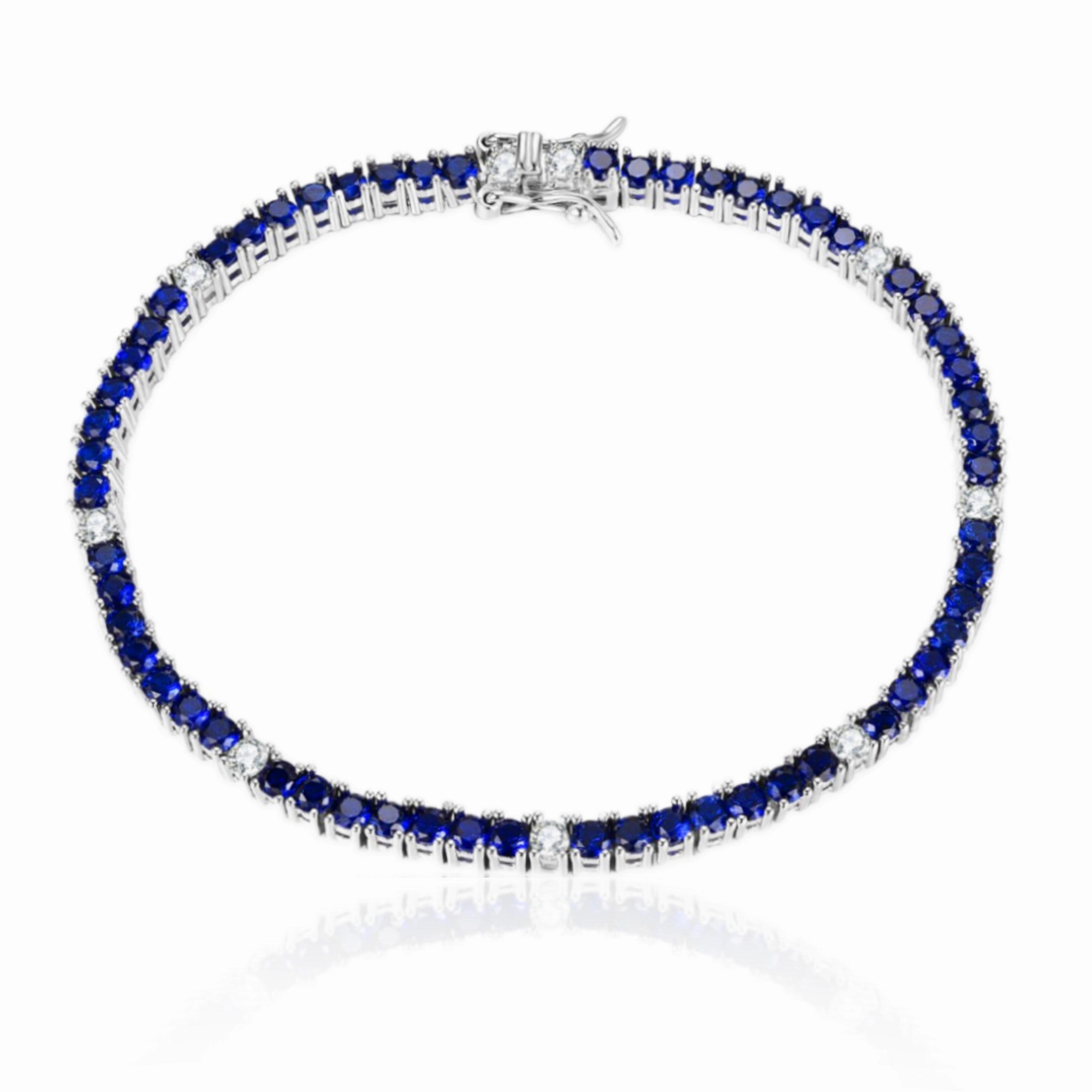 Sterling Silver Sapphire Colored CZ Stone Bracelets Lucky Piece