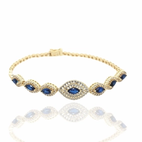 Ethical Jewelry Value Picks Sterling Silver Seven Oval Stones And CZ Gold Plated Bracelet