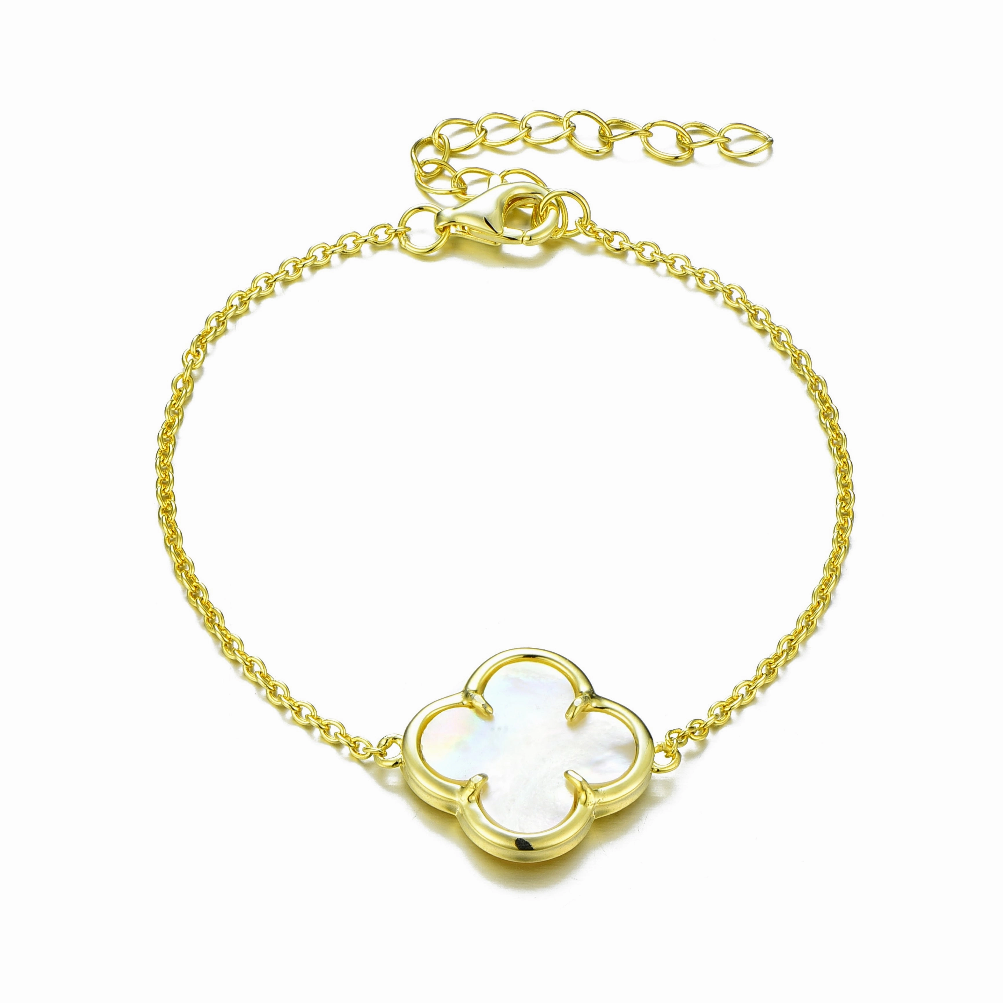 Angelic Composites Sterling Silver Single Clover White Shell Bracelet
