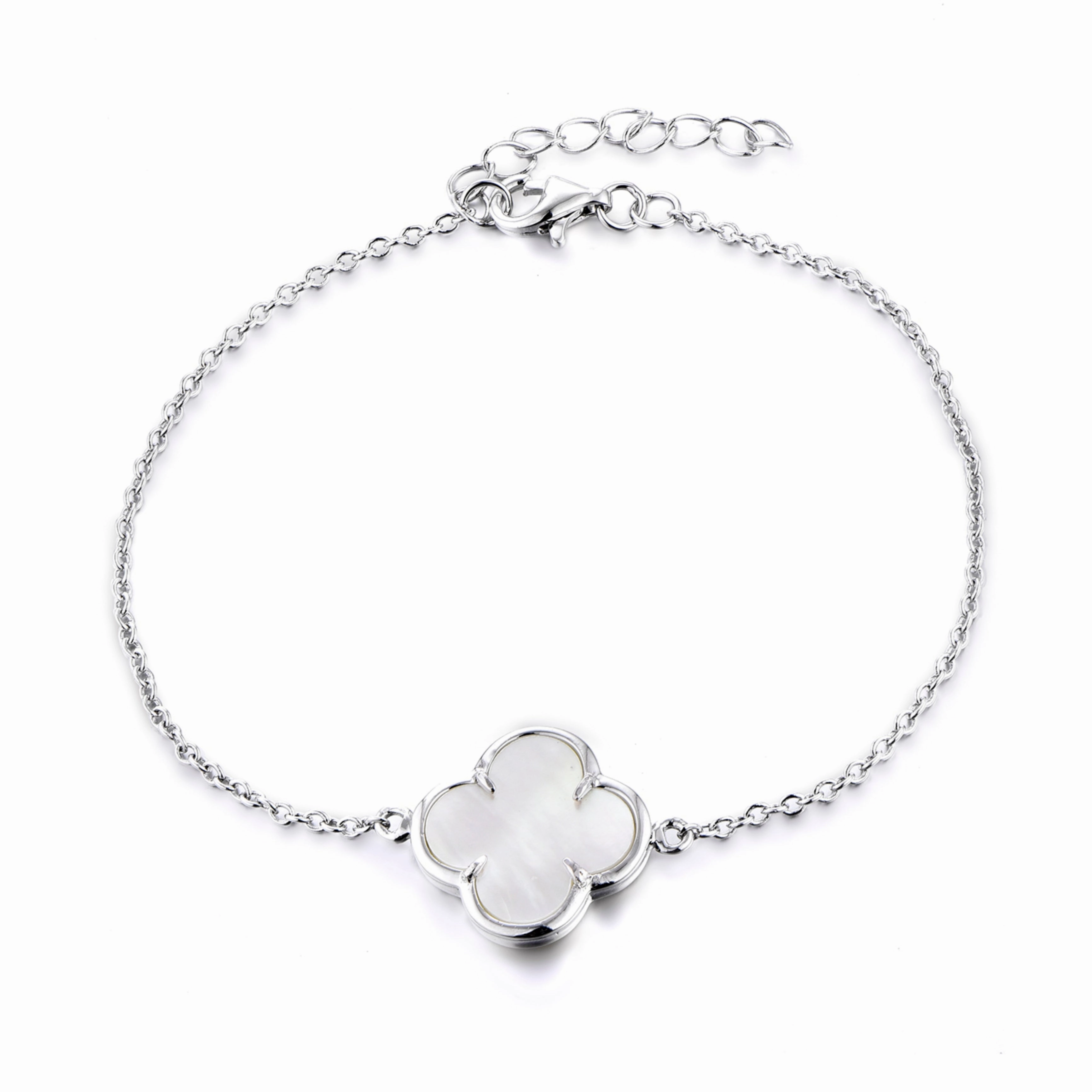 Latest Style Novel Concept Sterling Silver Single Clover White Shell Bracelet