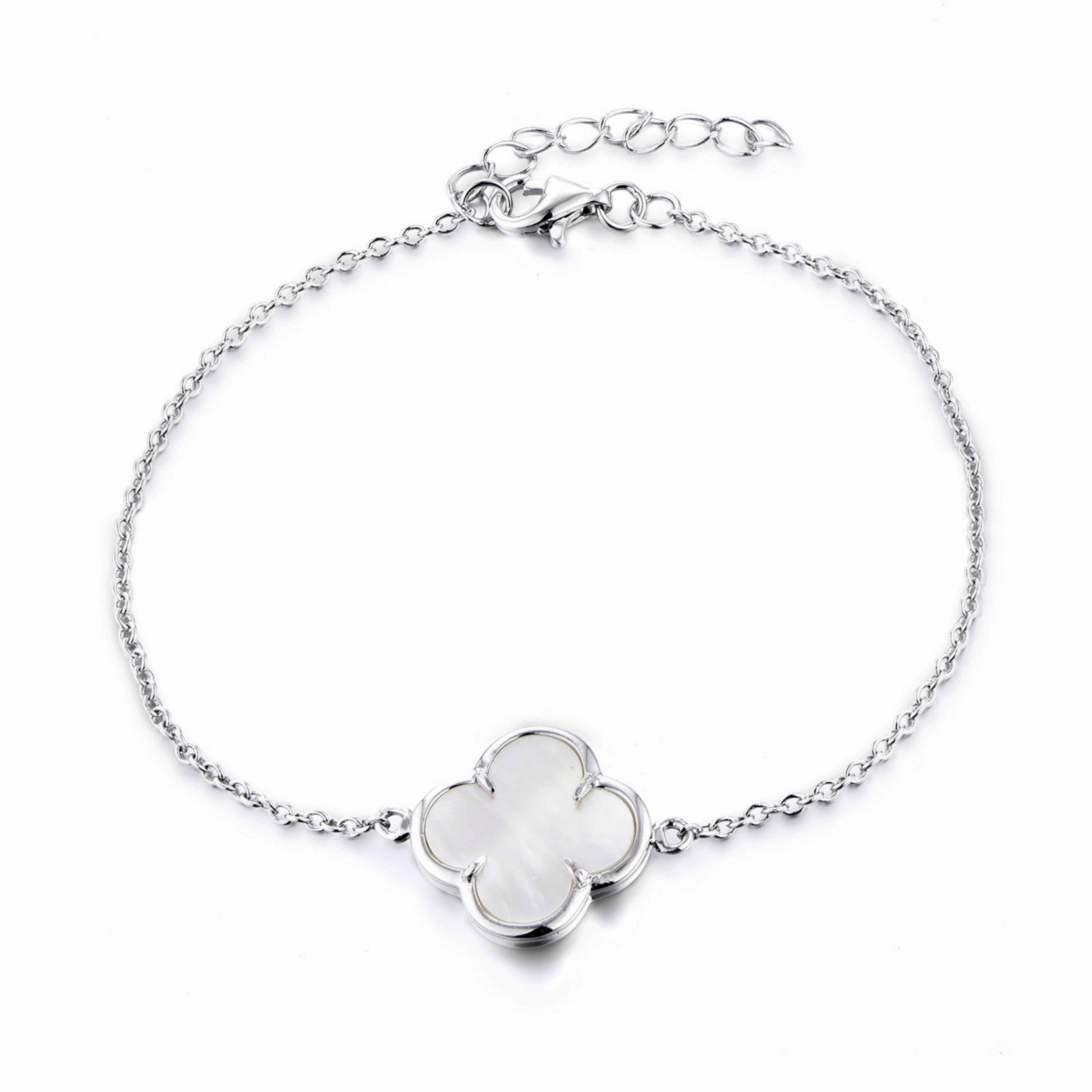End All Chief Ornament Sterling Silver Single Clover White Shell Bracelet