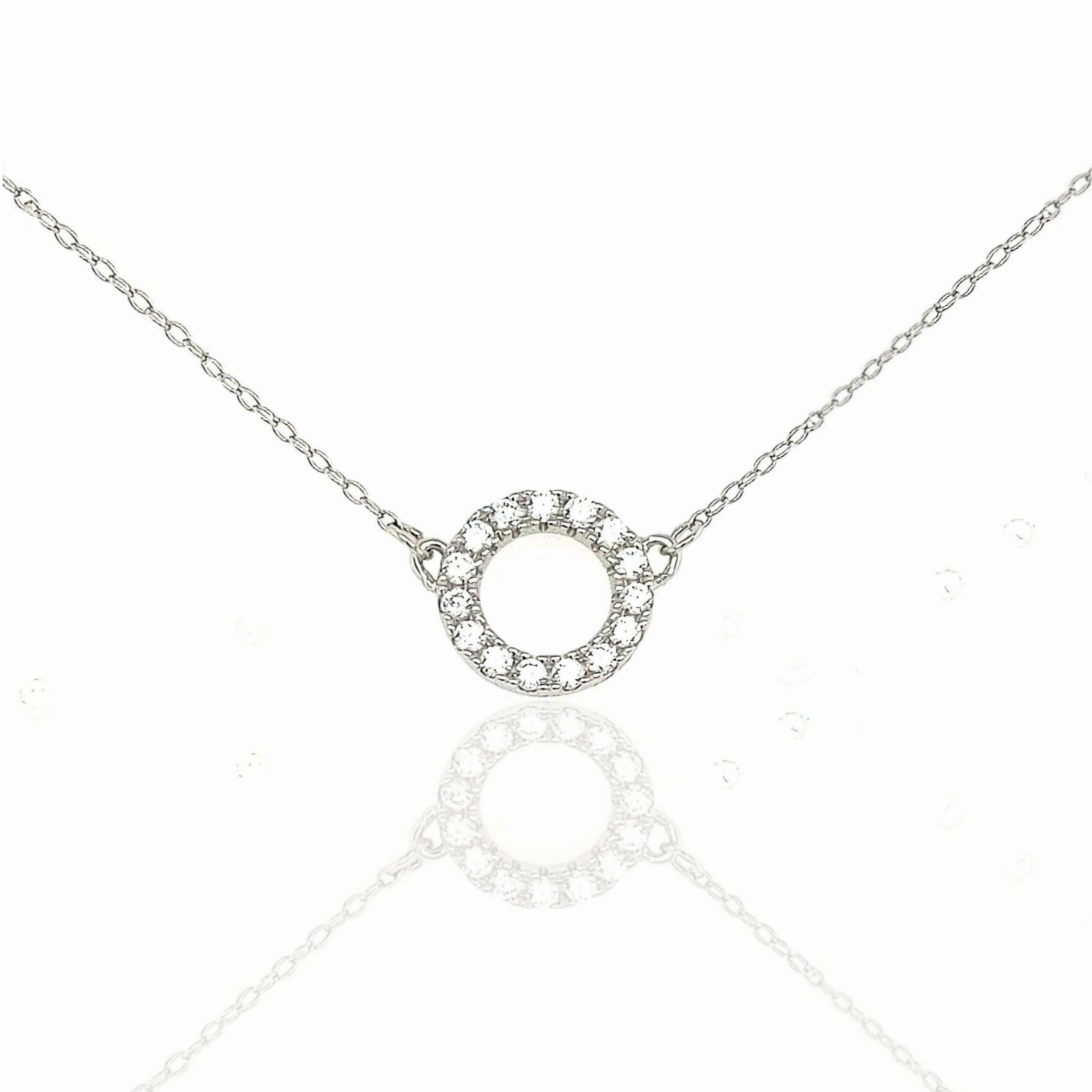 Art Lover Sleek Profile Sterling Silver Small CZ Circle Necklace