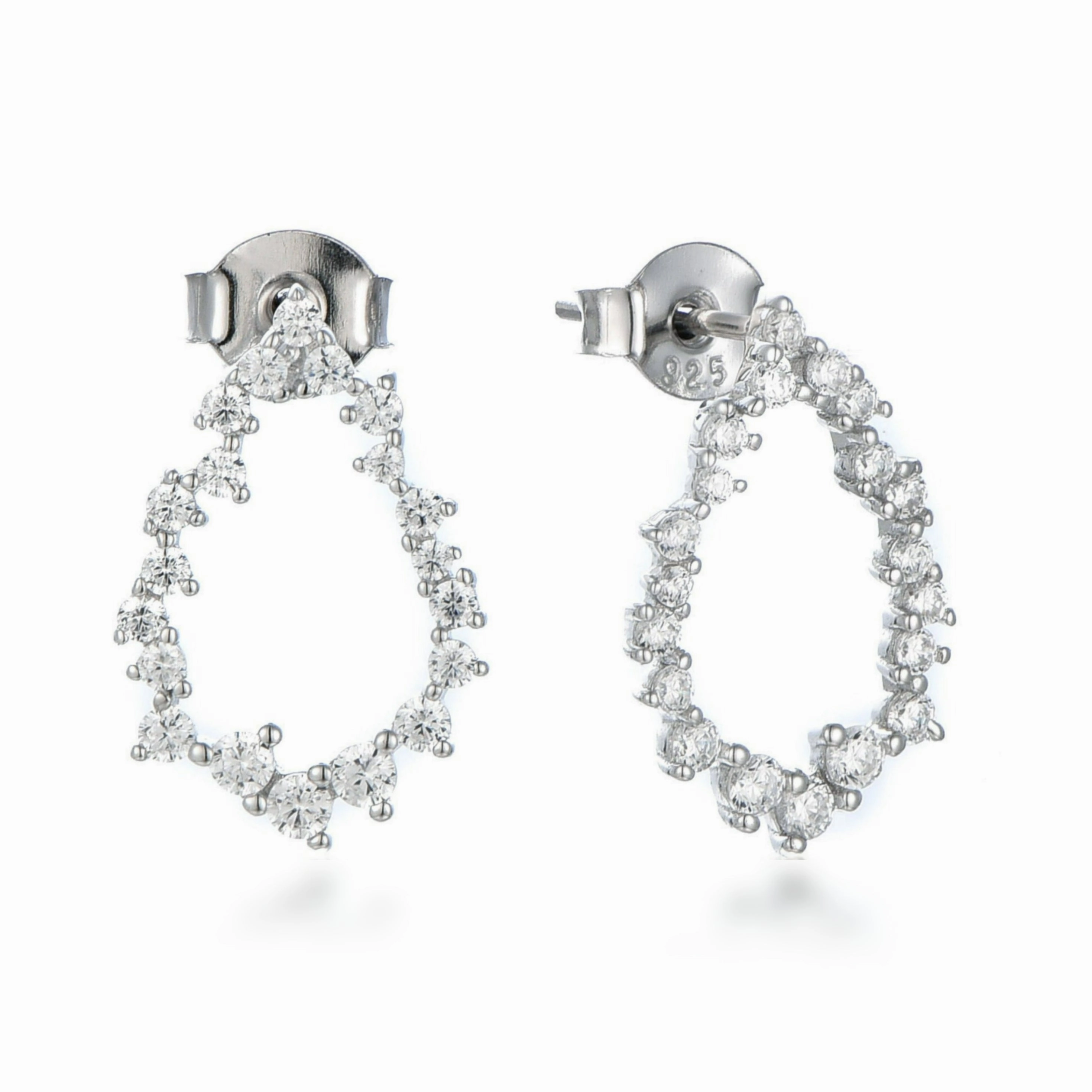 Lightweight Piece Vintage-Inspired Ornament Sterling Silver Small Sprinkled CZ Teardrop Earrings on Post