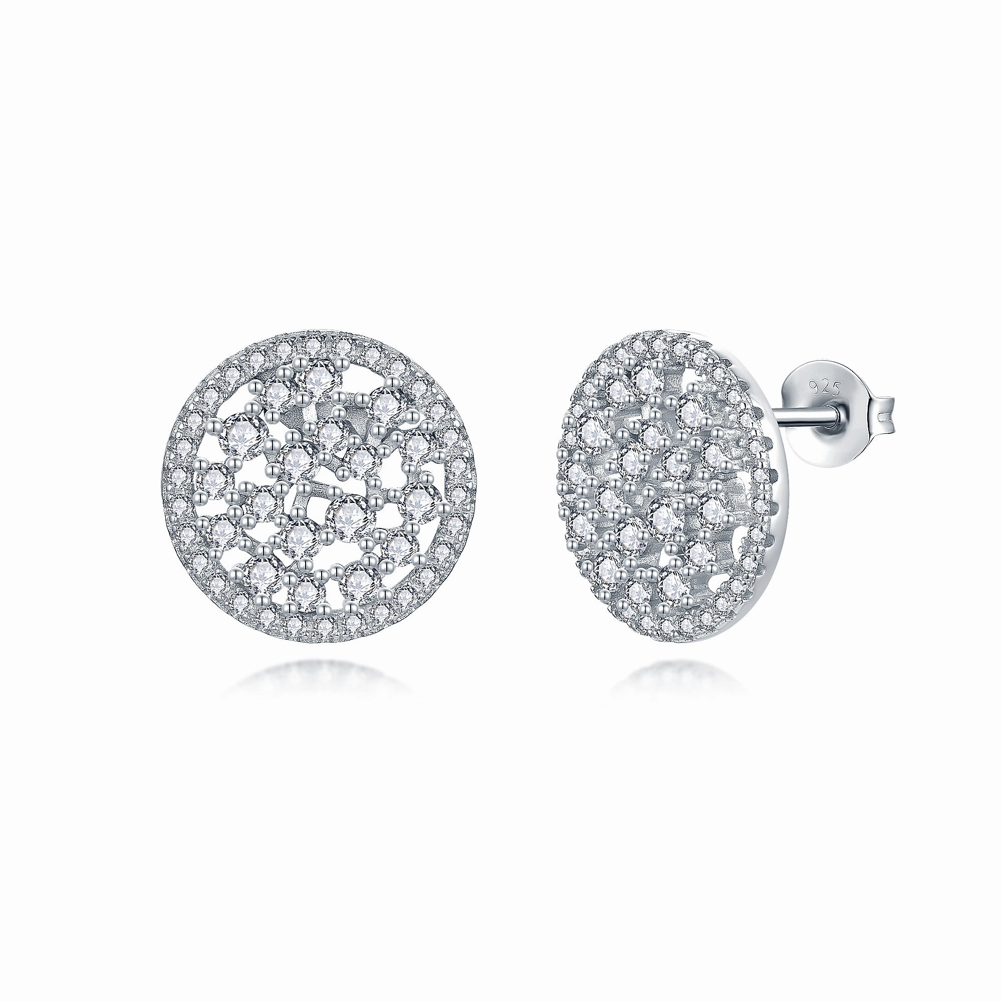 Sterling Silver Sprinkled Round Stud Earring Contemporary Accent Ornate Finish