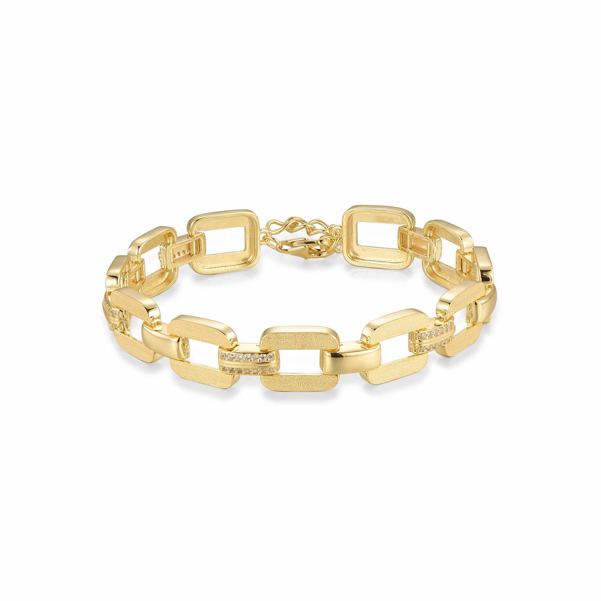 Hand-Finished Luxury For Less Sterling Silver Square Link With CZ Bracelet