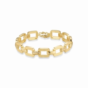 Expertly Sighted Team Spirit Sterling Silver Square Link With CZ Bracelet