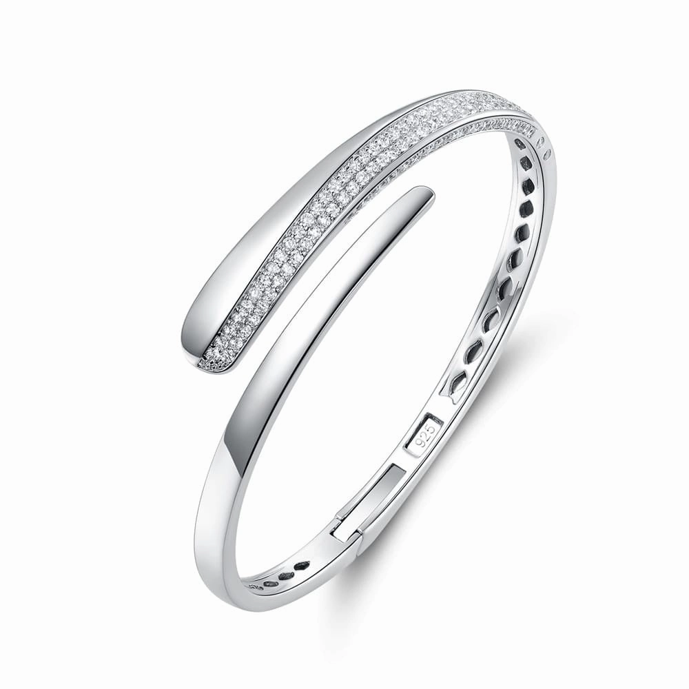 Sterling Silver Swirl Micropave Bangle Bracelet Heroic Perspective