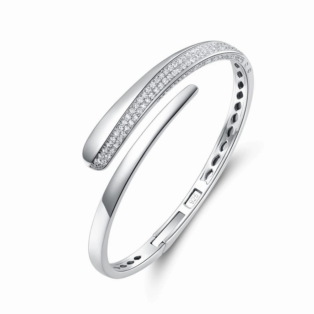 Mood Booster Independent Designer Sterling Silver Swirl Micropave Bangle Bracelet
