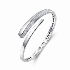Hassle-Free Vision Sterling Silver Swirl Micropave Bangle Bracelet