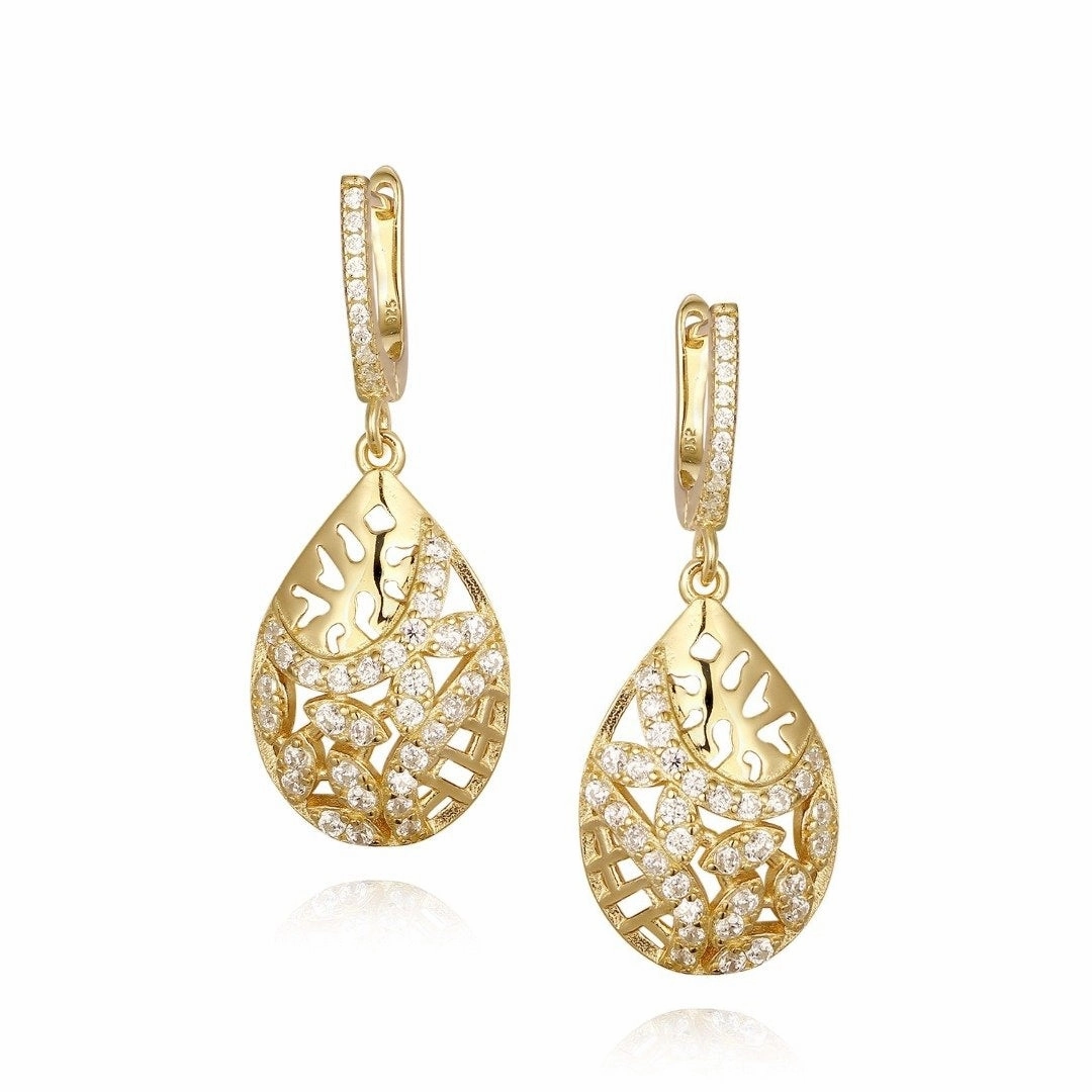 Round Jewelry Embellished Trinket Sterling Silver Teardrop CZ Design Earring