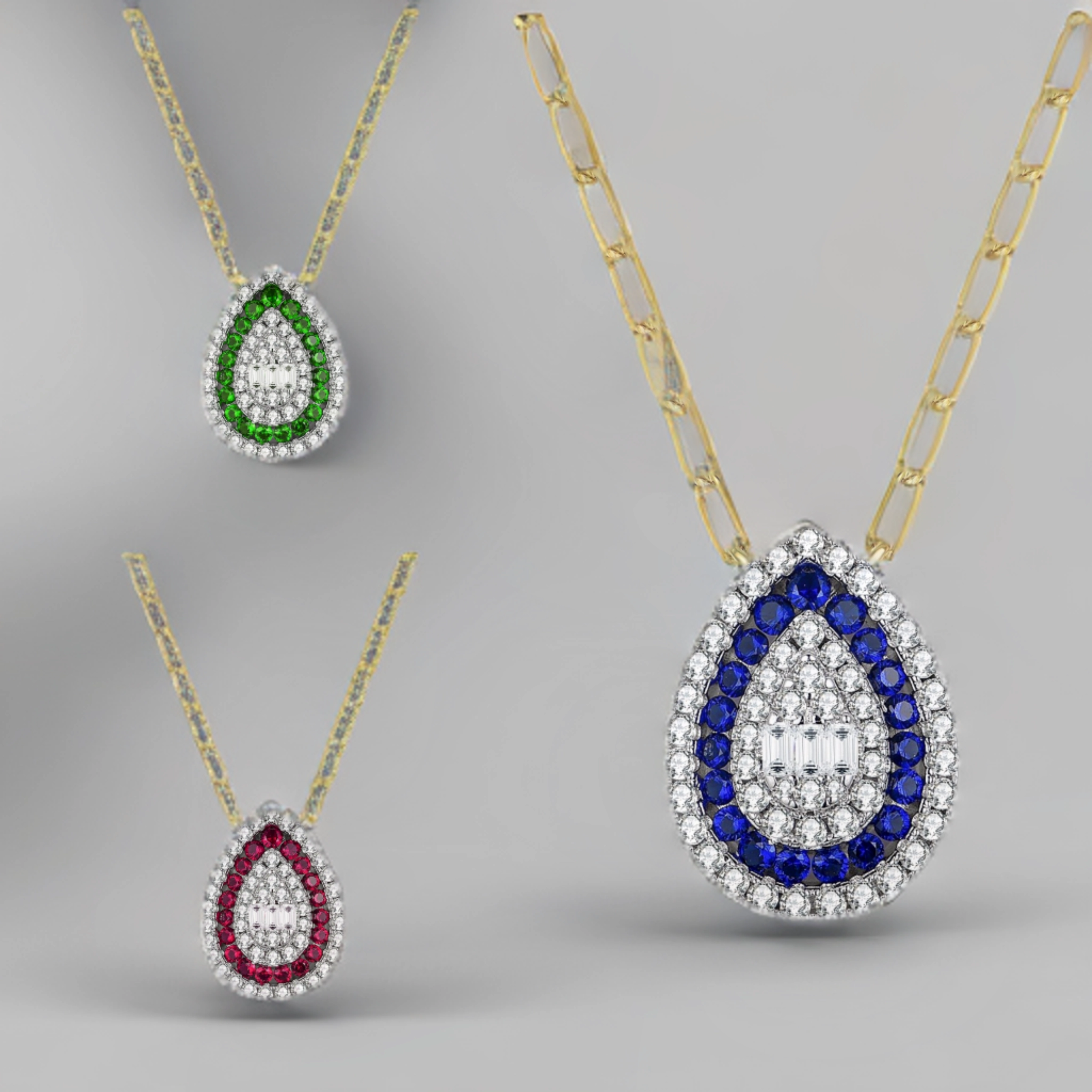 Sterling Silver Teardrop With Colored Stone On Paperclip Chain Timeless Detail