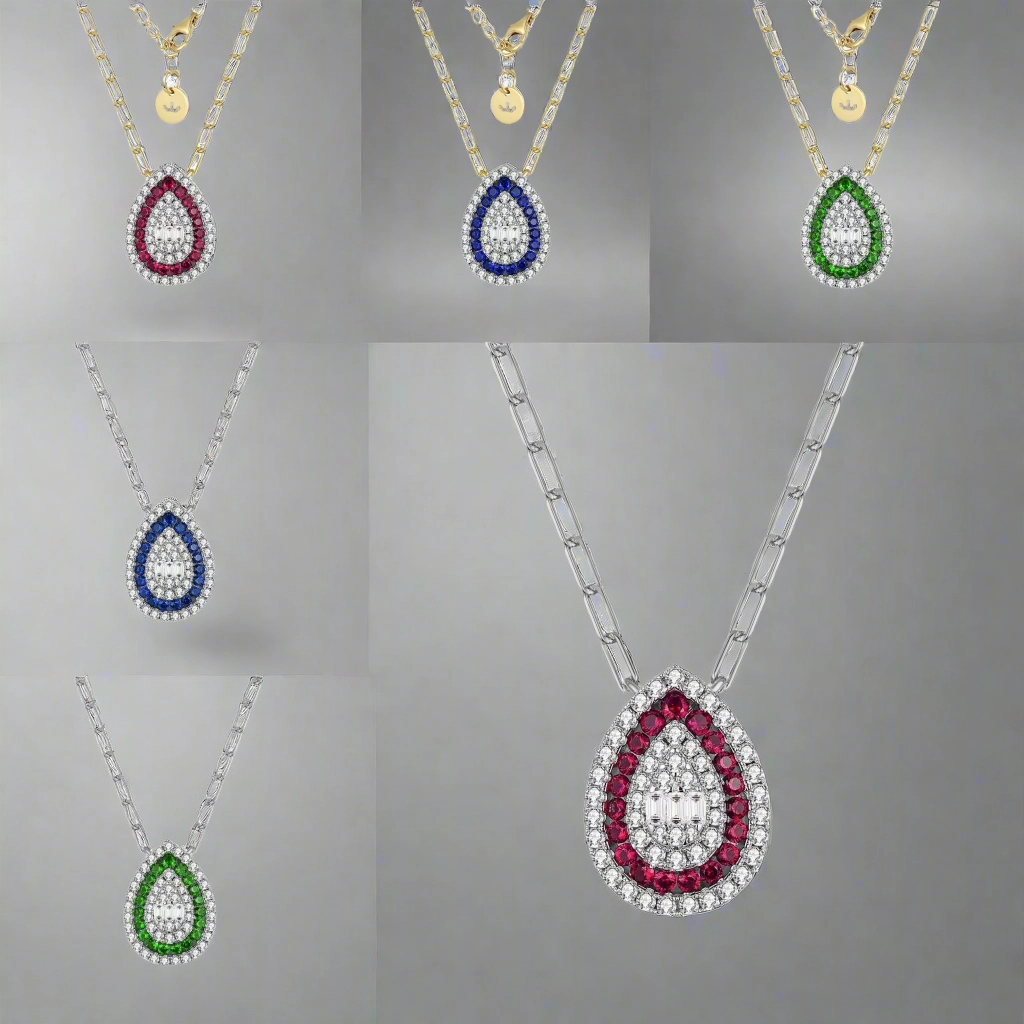 Distinctive Present Sterling Silver Teardrop With Colored Stone On Paperclip Chain