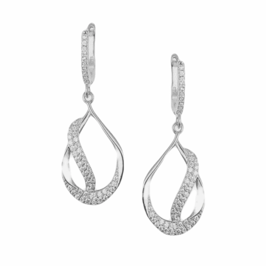 Pretty Element Daytime Item Sterling Silver Teardrop With CZ Diagonal Line Earring