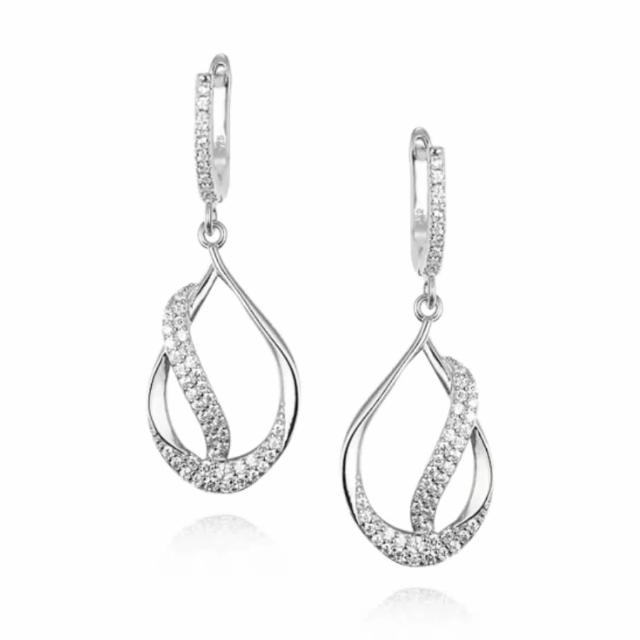 Sterling Silver Teardrop With CZ Diagonal Line Earring Adorable Trinket Petite Trinket