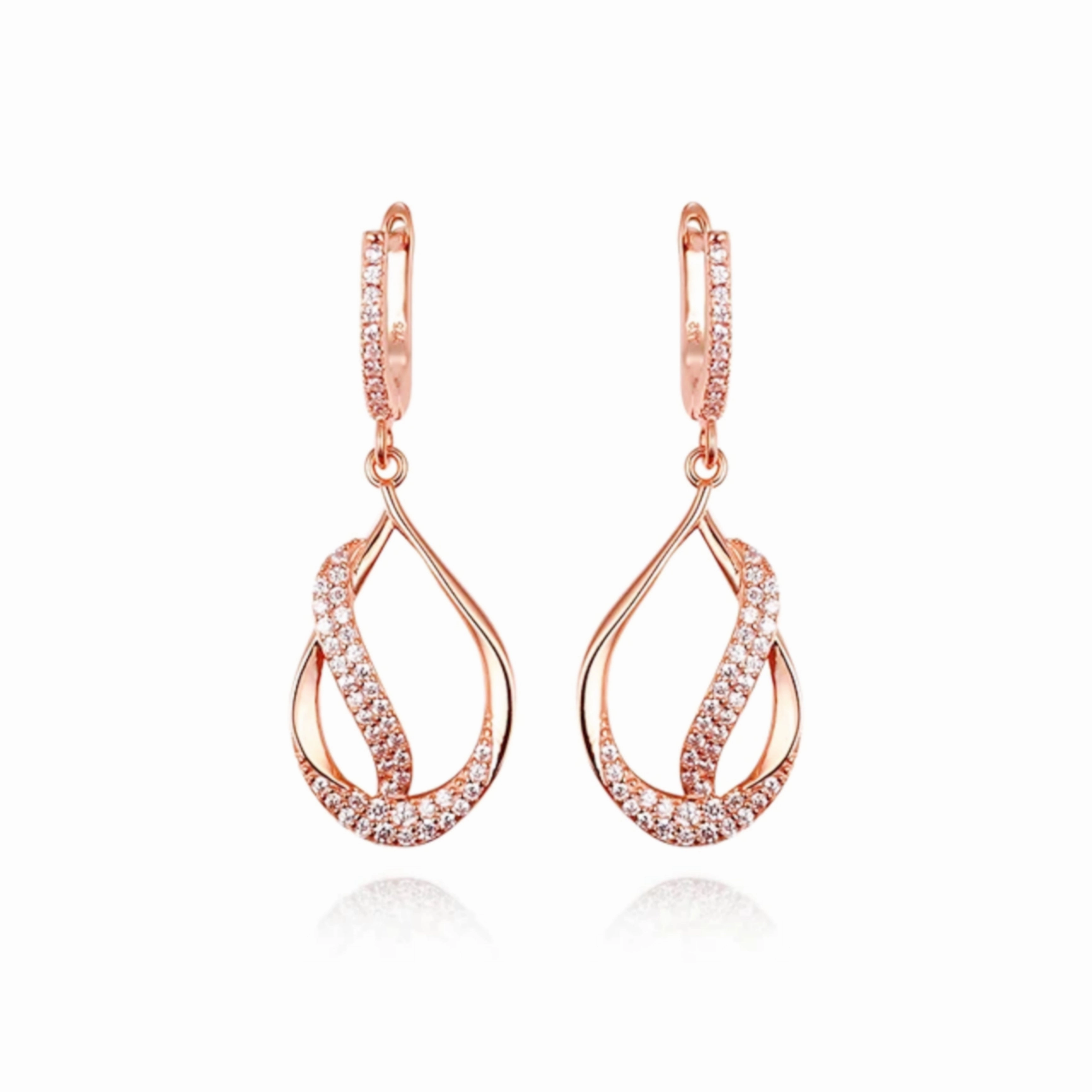 Lustrous Decoration Sterling Silver Teardrop With CZ Diagonal Line Earring